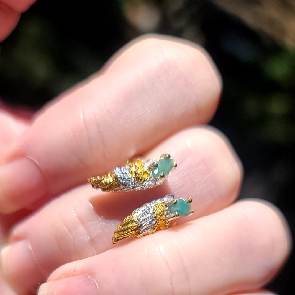 Emerald Sterling & gold Angel wings midi ring sz4 adjustable - Picture 4 of 12